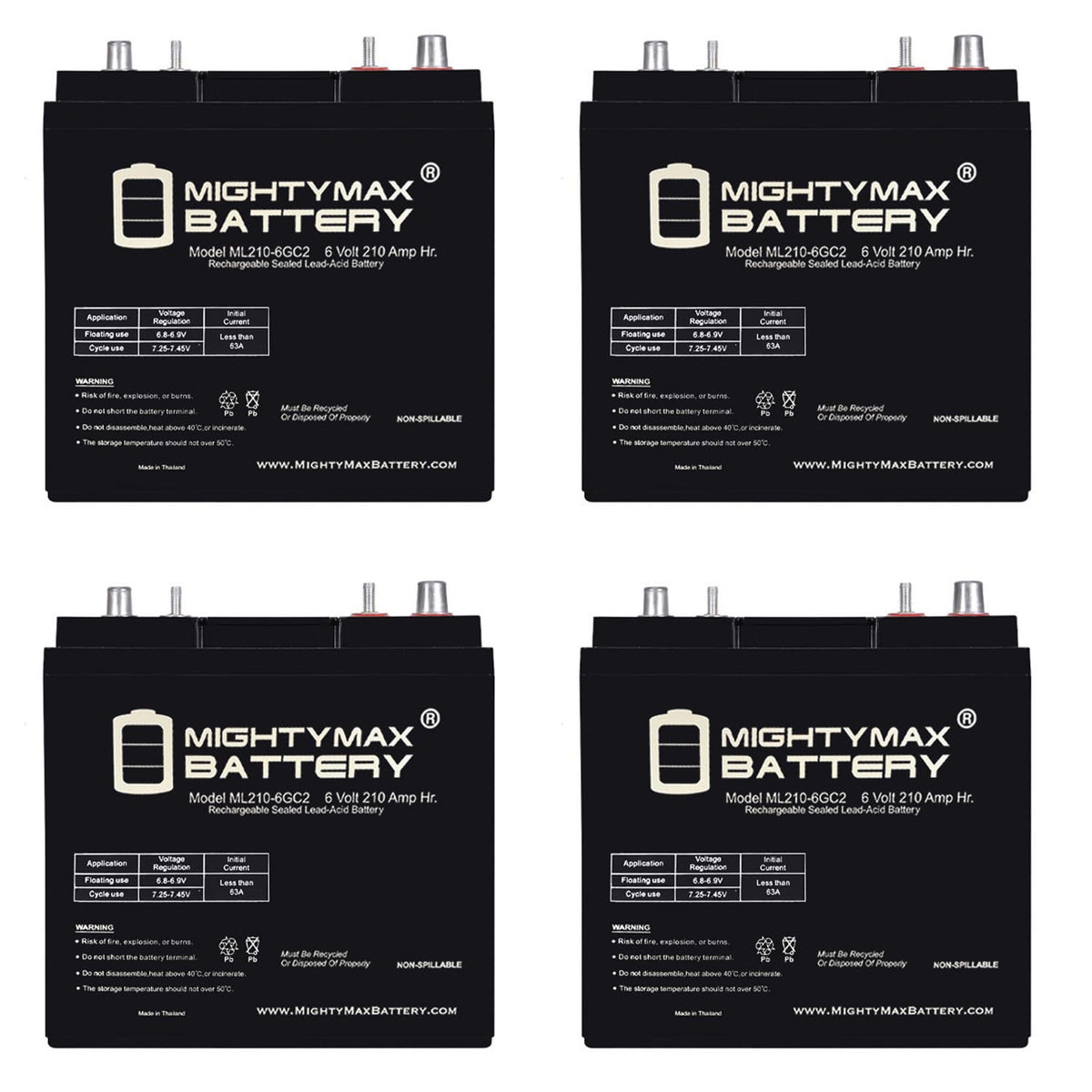 6V 210AH Dual Terminal SLA Replacement Battery 4 Pack T155