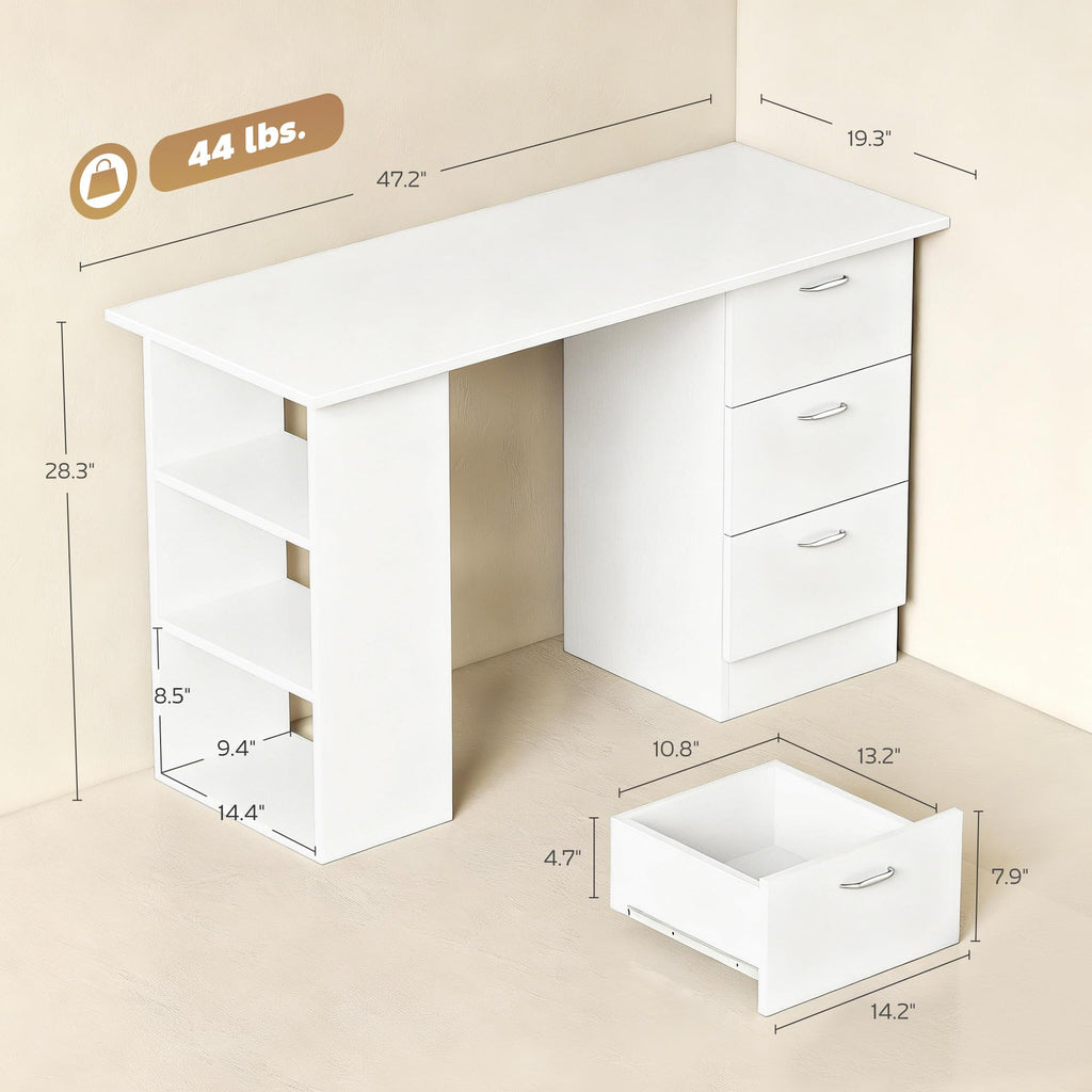 White Computer Desk with Drawers N157