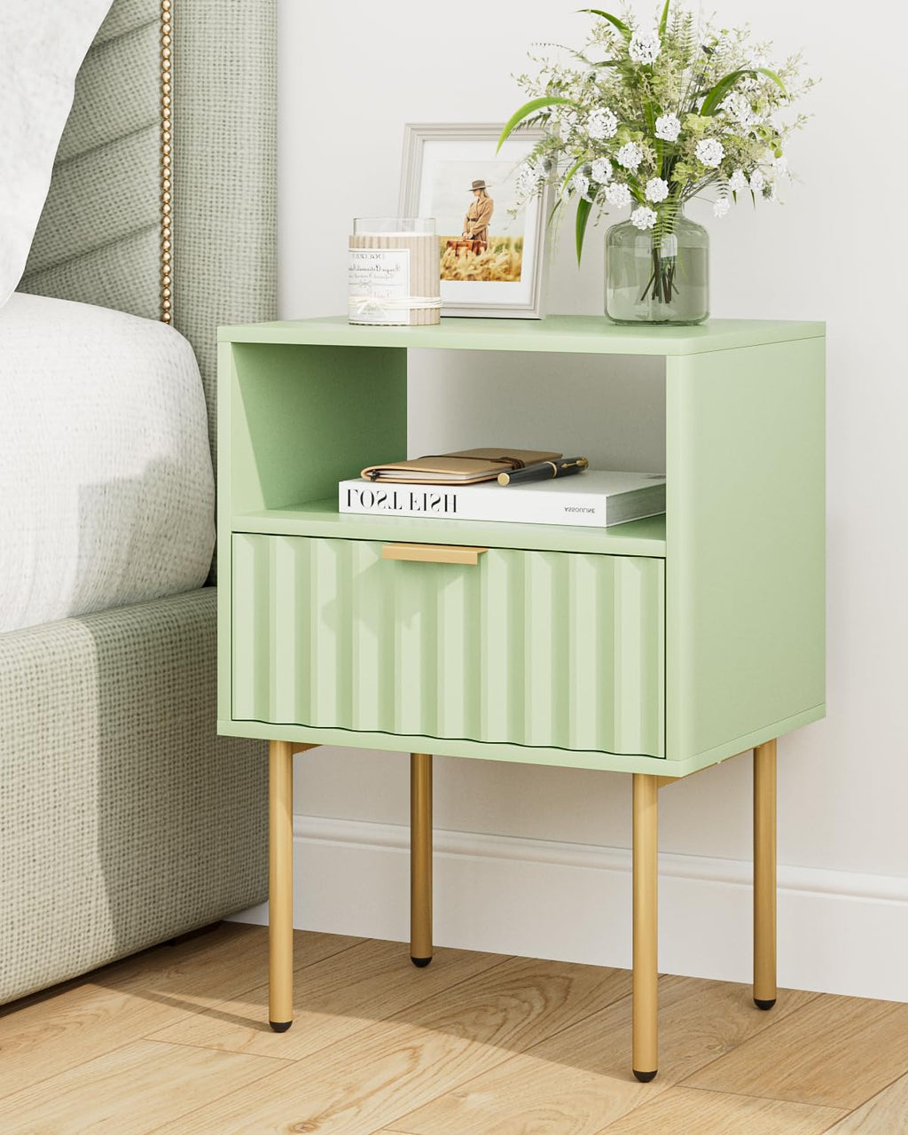 Green Night Stand with Drawer and Shelf I58606