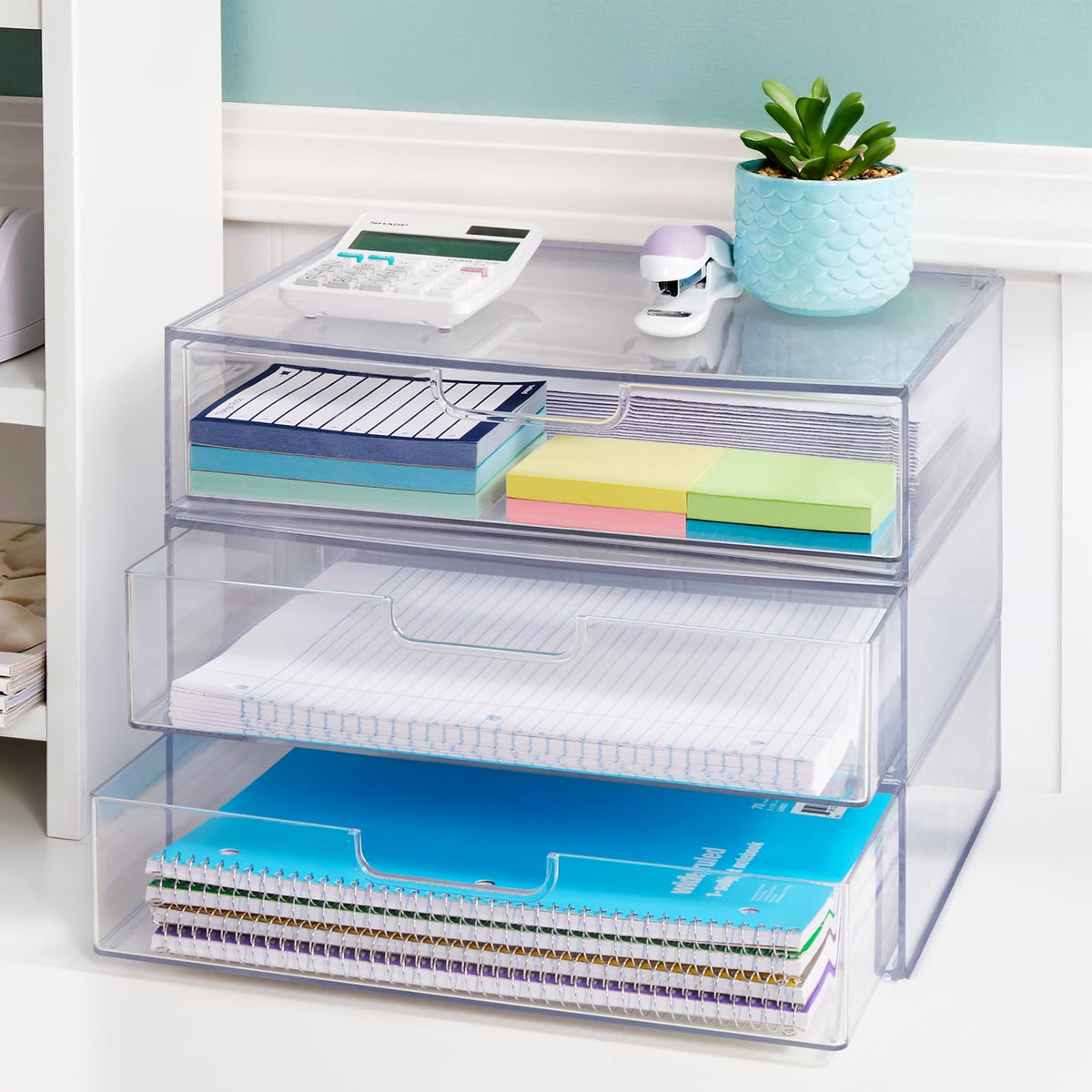 Clear Plastic Stackable Organizer Drawers Set of 2 U71668