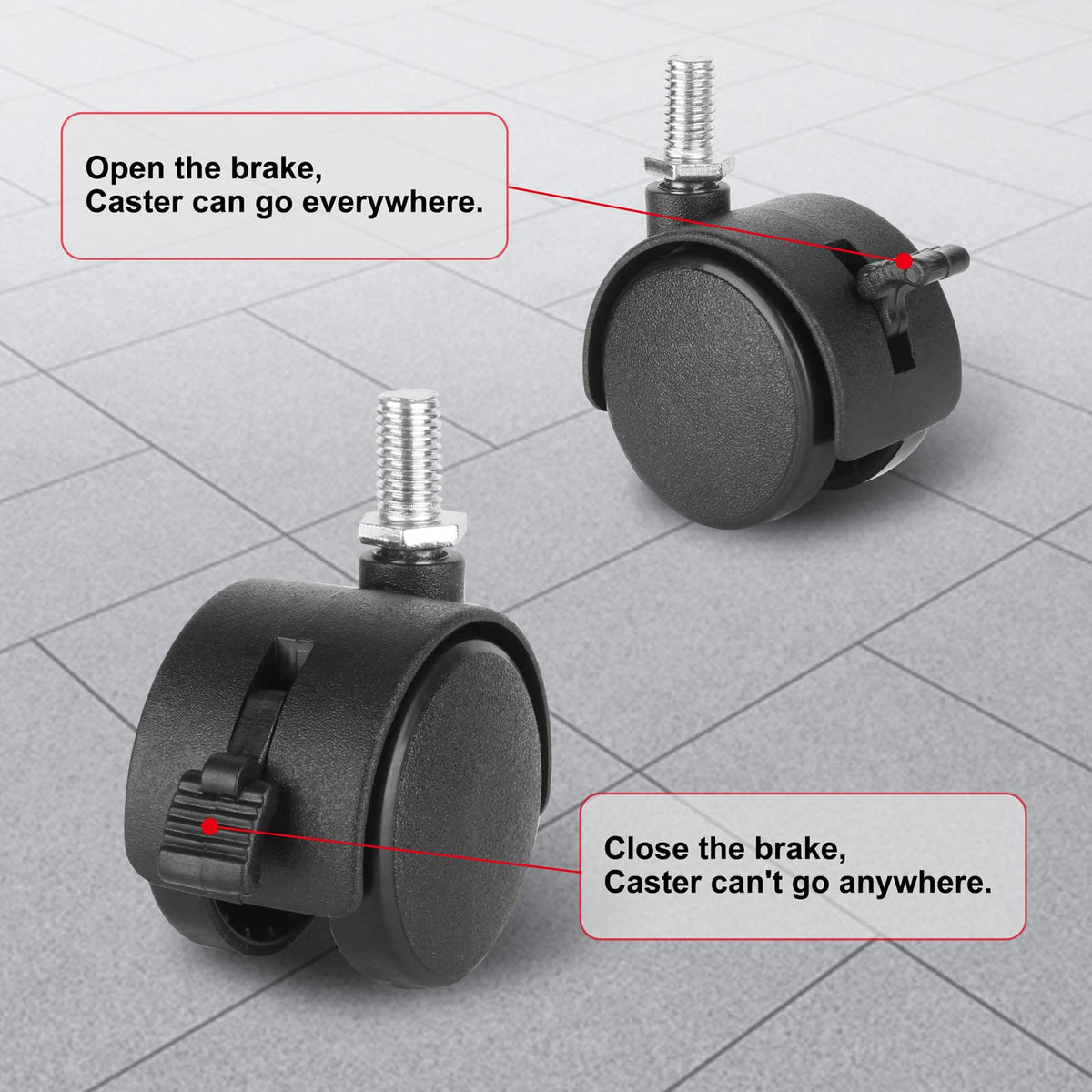 1.5 Inch Swivel Stem Caster Wheels with Locking Brake 4 Pack B809179