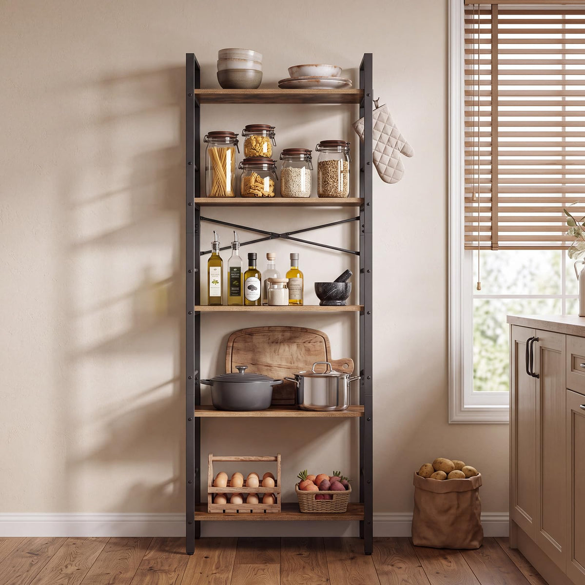 5-Tier Arched Bookcase with Side Rails X5893