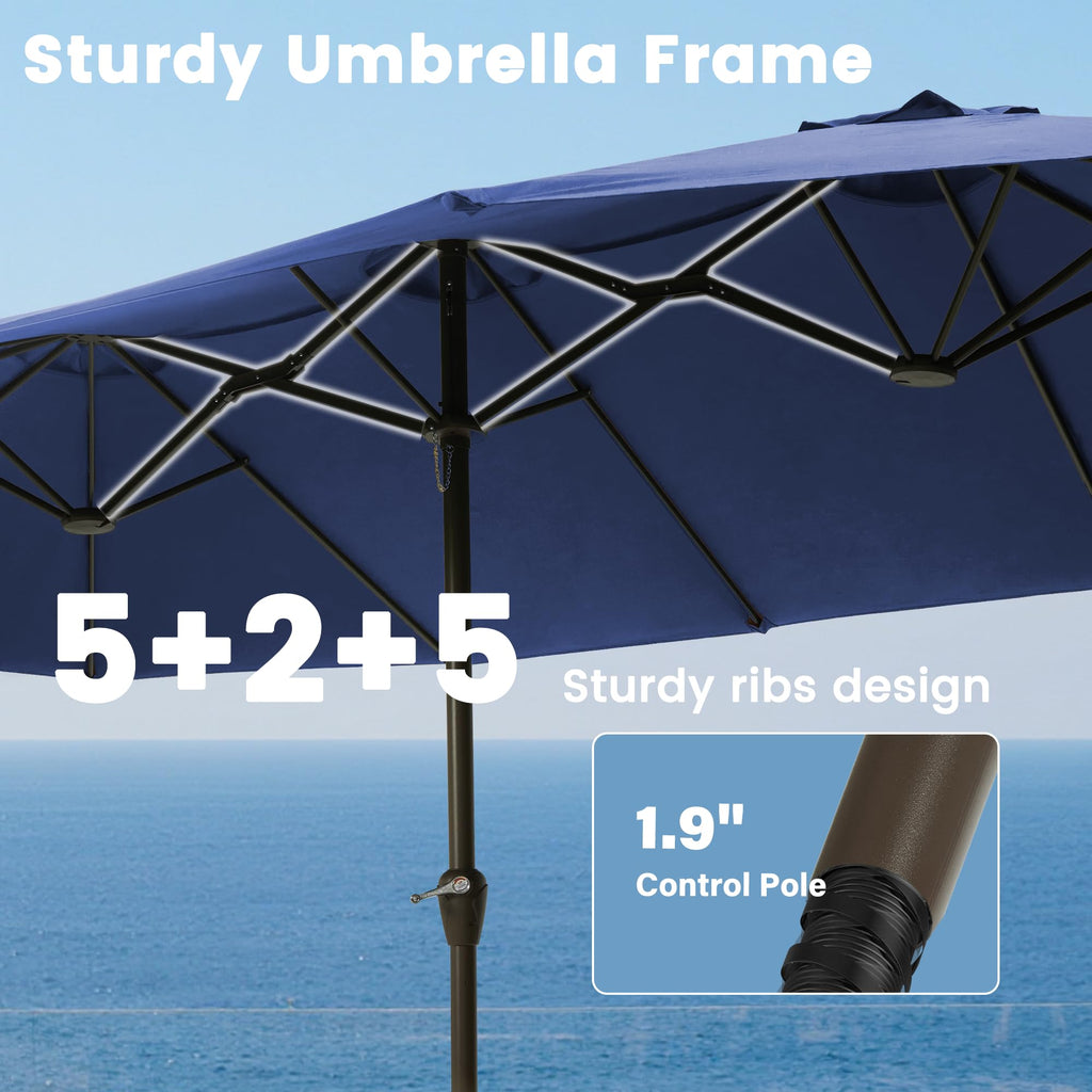 15FT Double-Sided Rectangle Patio Umbrella with Base Z541182