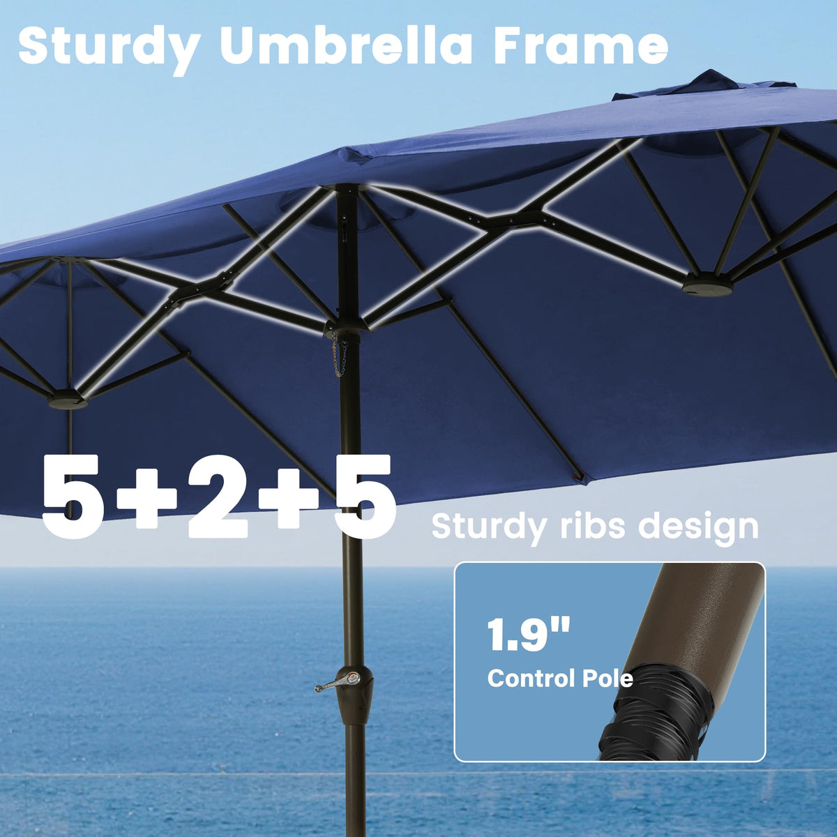 15FT Double-Sided Rectangle Patio Umbrella with Base Z541182