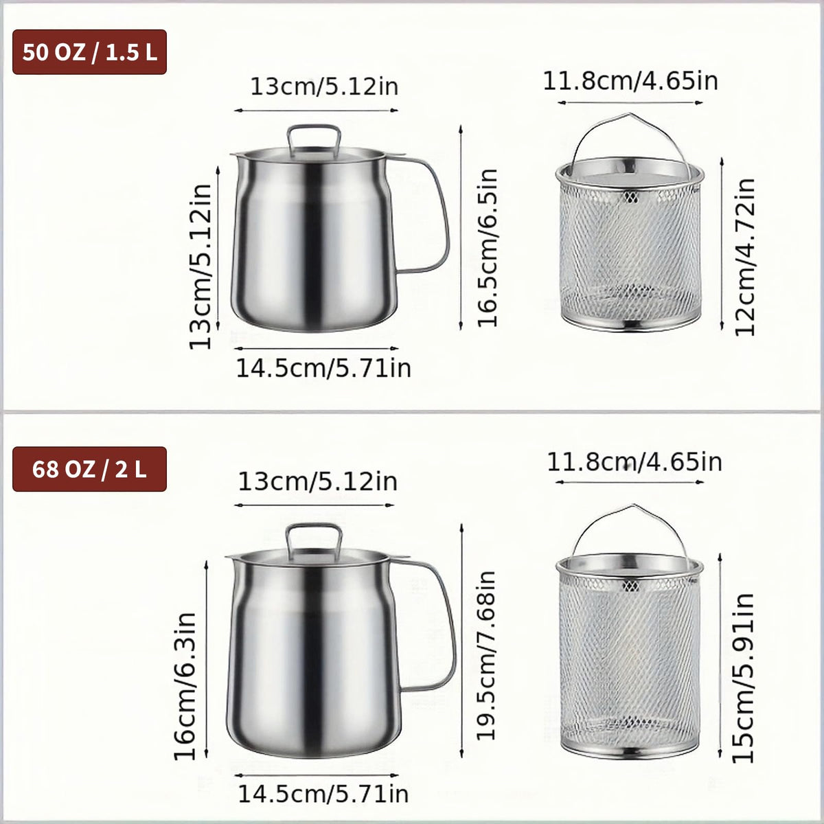 68oz 304 Stainless Steel Deep Fryer Pot with Basket X997897