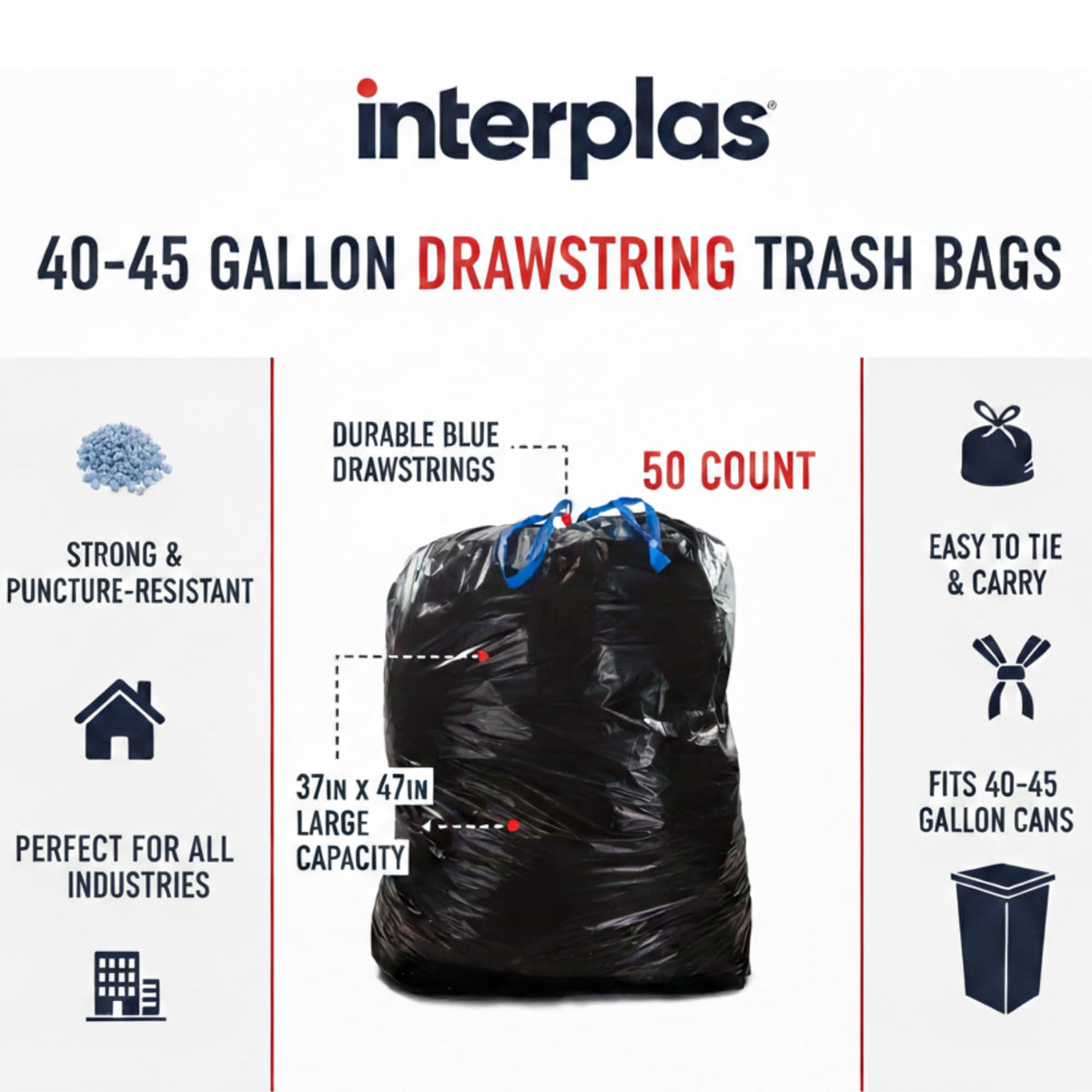 44 Gallon Drawstring Trash Bags 50 Count A402780