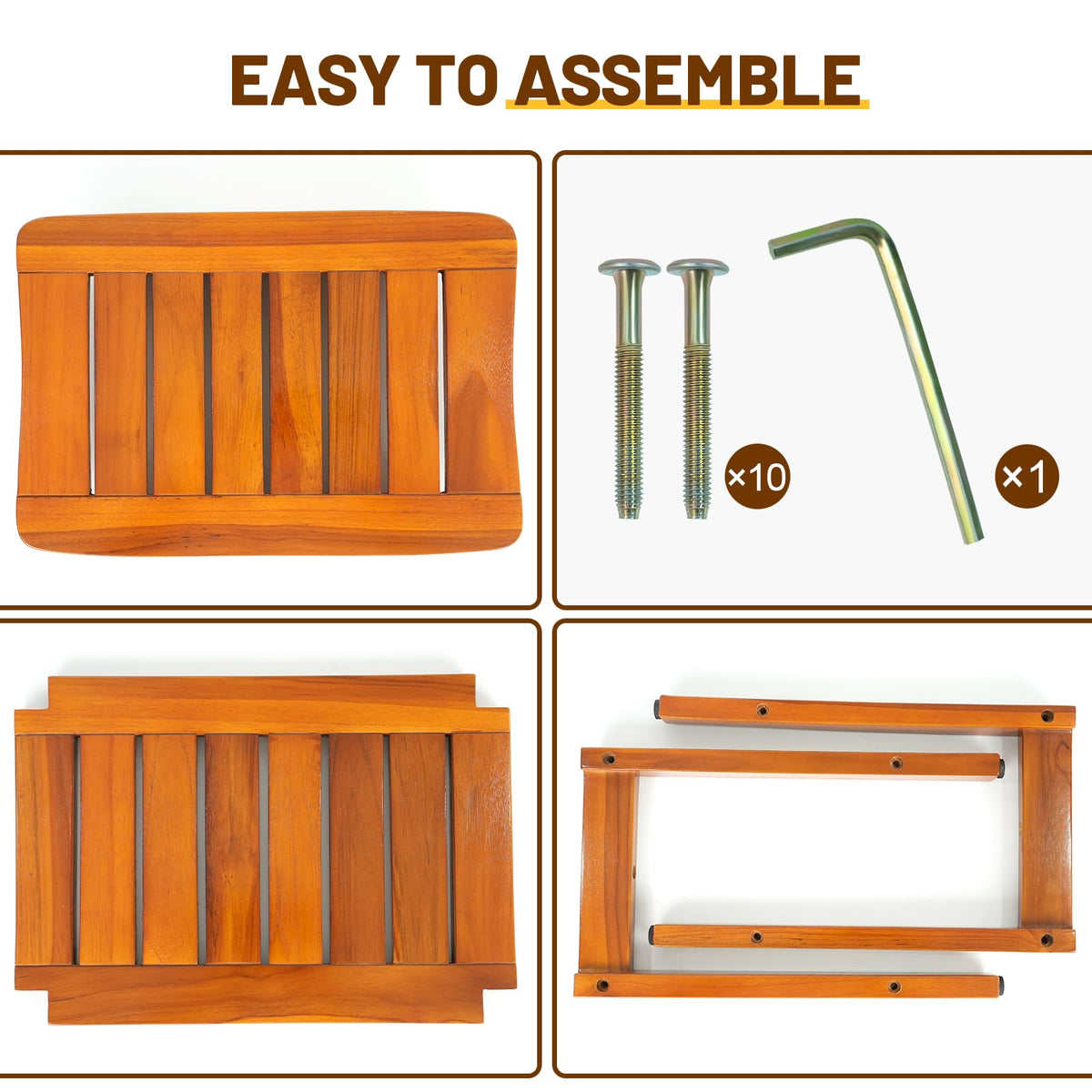 16" Teak Shower Bench with Shelf L4804