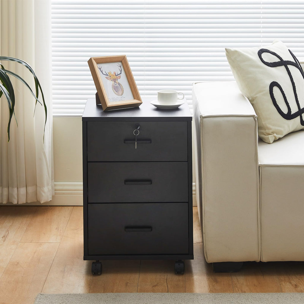 3 Drawer Black File Cabinet with Lock I250550