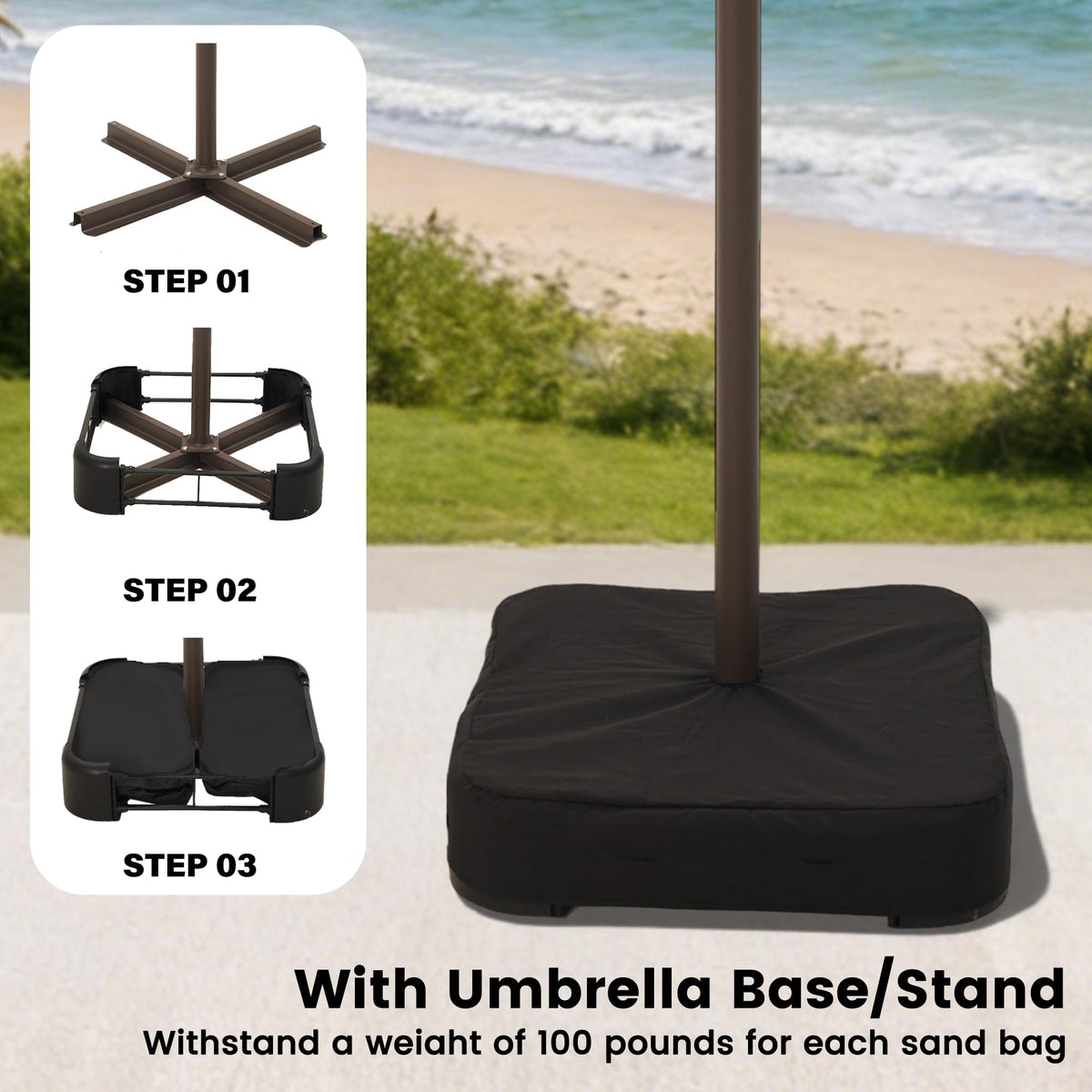 15FT Double-Sided Rectangle Patio Umbrella with Base Z541182