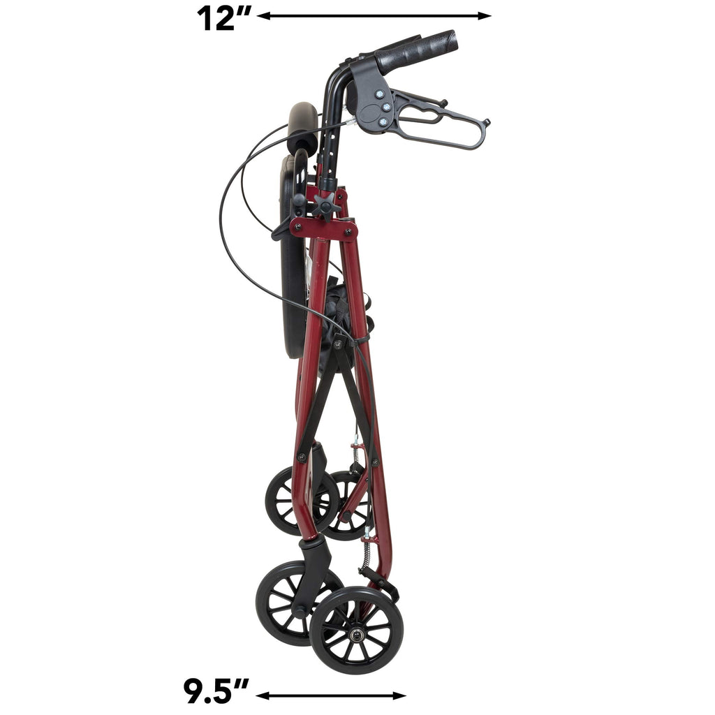 Aluminum Rollator Walker with Seat, 6-inch Wheels, Foldable, Burgundy E1909