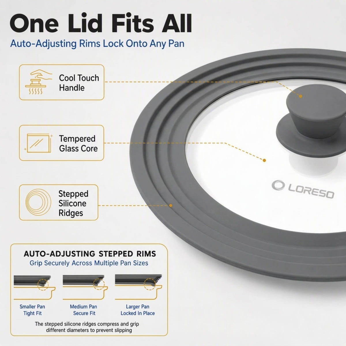 Universal Lid for Pots, Pans & Skillets, 7.5-11.5" E261125