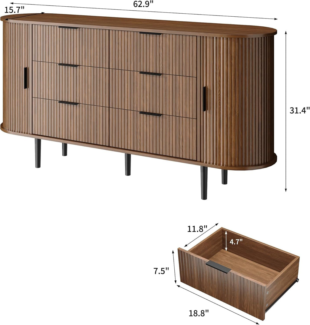 Brown 6 Drawer Wood Dresser B994