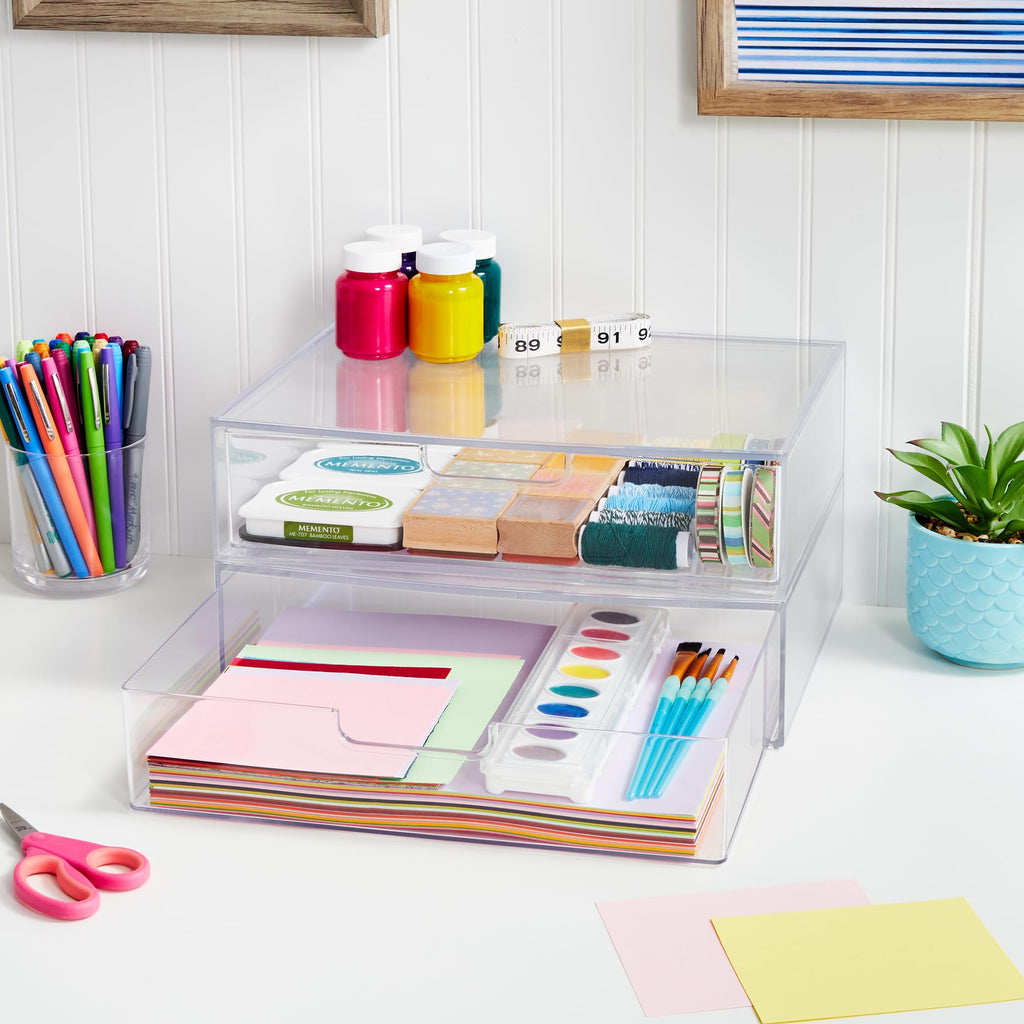 Clear Plastic Stackable Organizer Drawers Set of 2 U71668