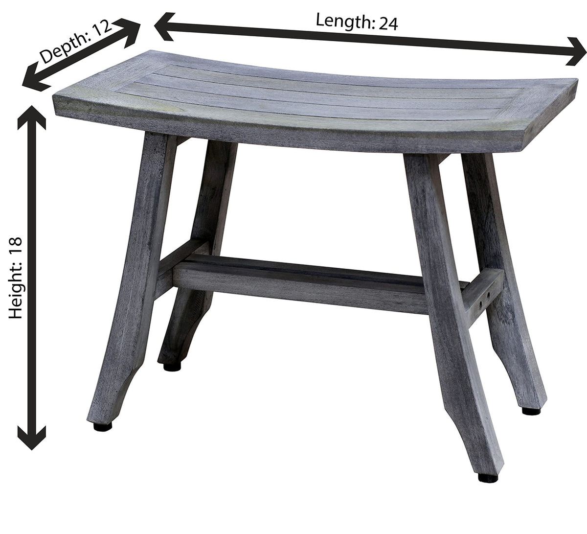 24" Gray Teak Shower Bench with Curved Seat Y3213