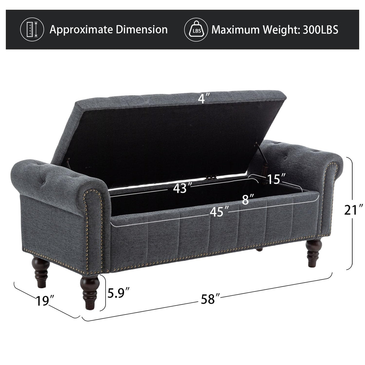 58" Chenille Storage Bench A35086