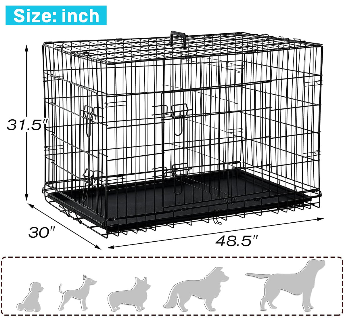48" Heavy Duty Folding Wire Metal Dog Crate with Divider V542078