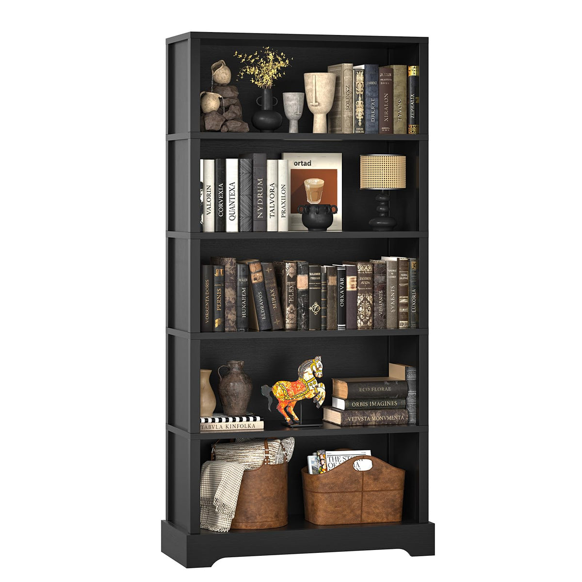 5 Tiers Wooden Bookshelf, 65.2" Tall 31.5" Wide Black Z226049