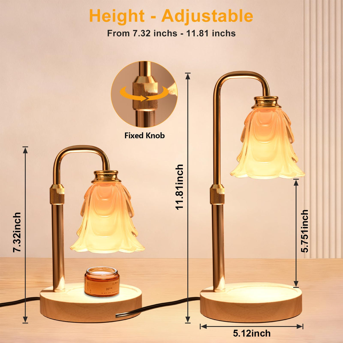 Adjustable Height Candle Warmer Lamp with Timer and Dimmer R190773