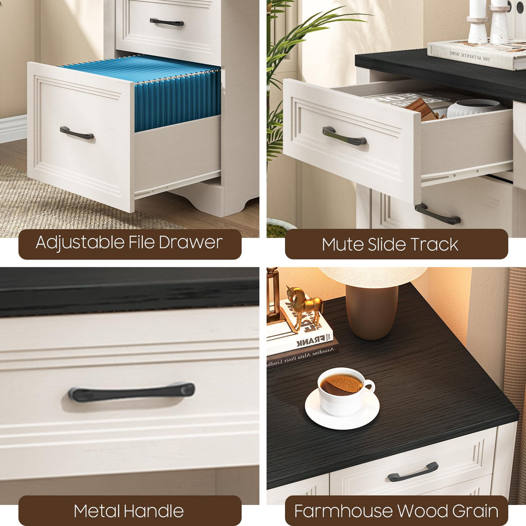 Black Wood Executive Desk with 2 File Drawers and 5 Storage Cabinets G353168