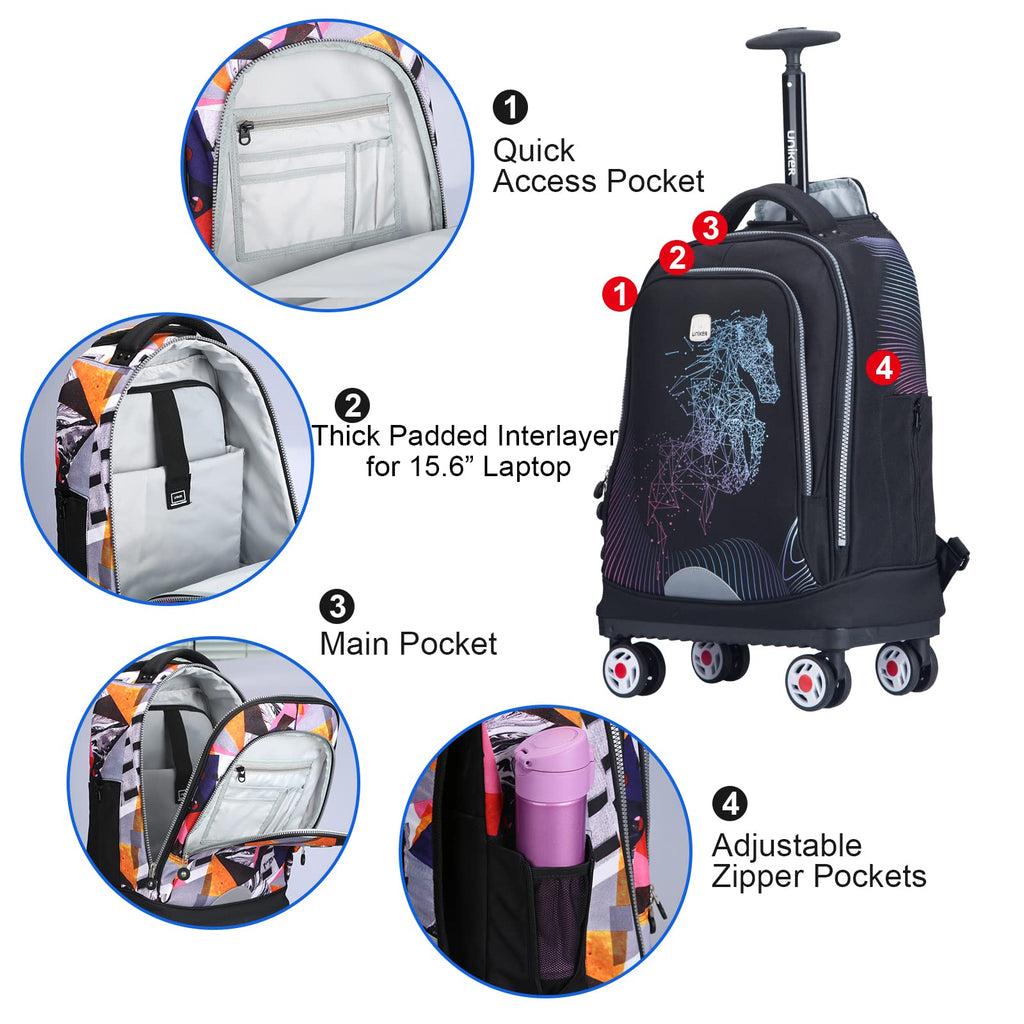 Rolling Backpack with Wheels Fits 15.6 Inch W325