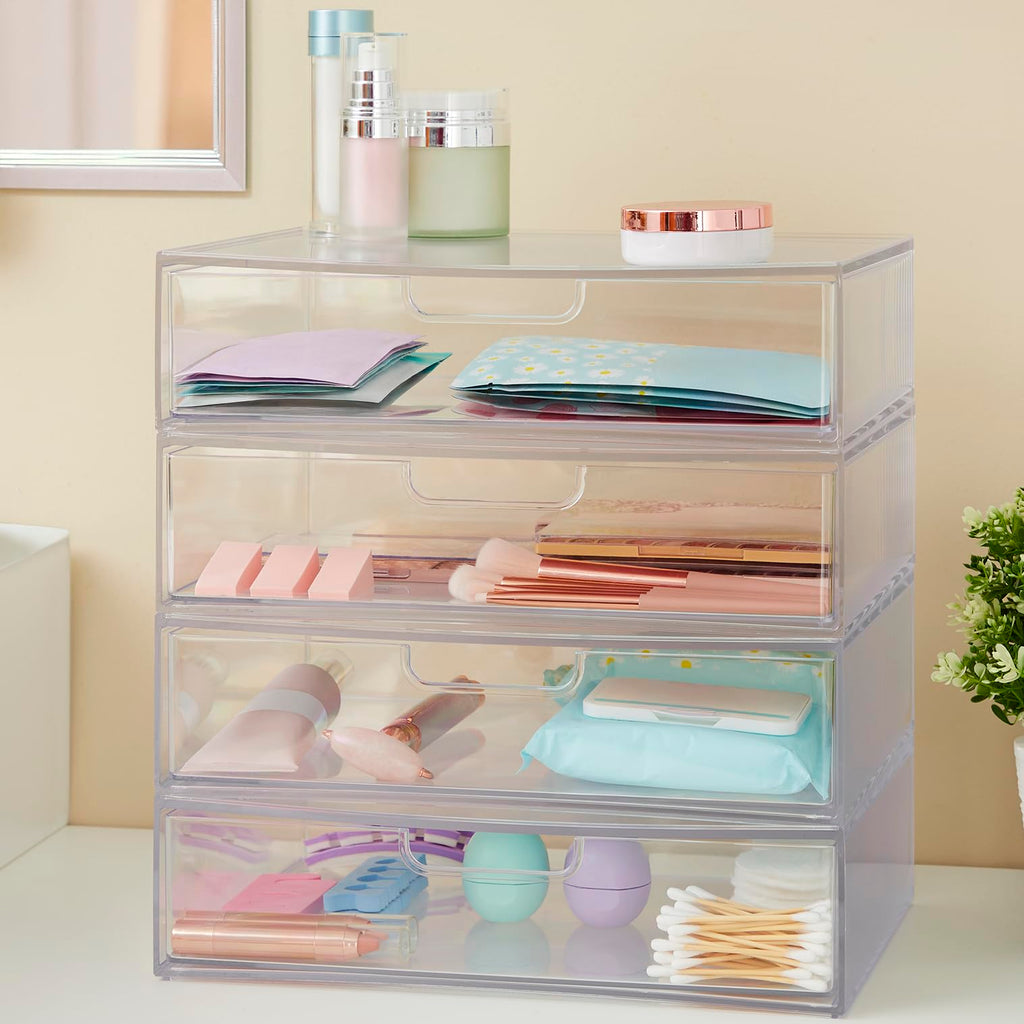 Clear Plastic Stackable Organizer Drawers Set of 2 U71668