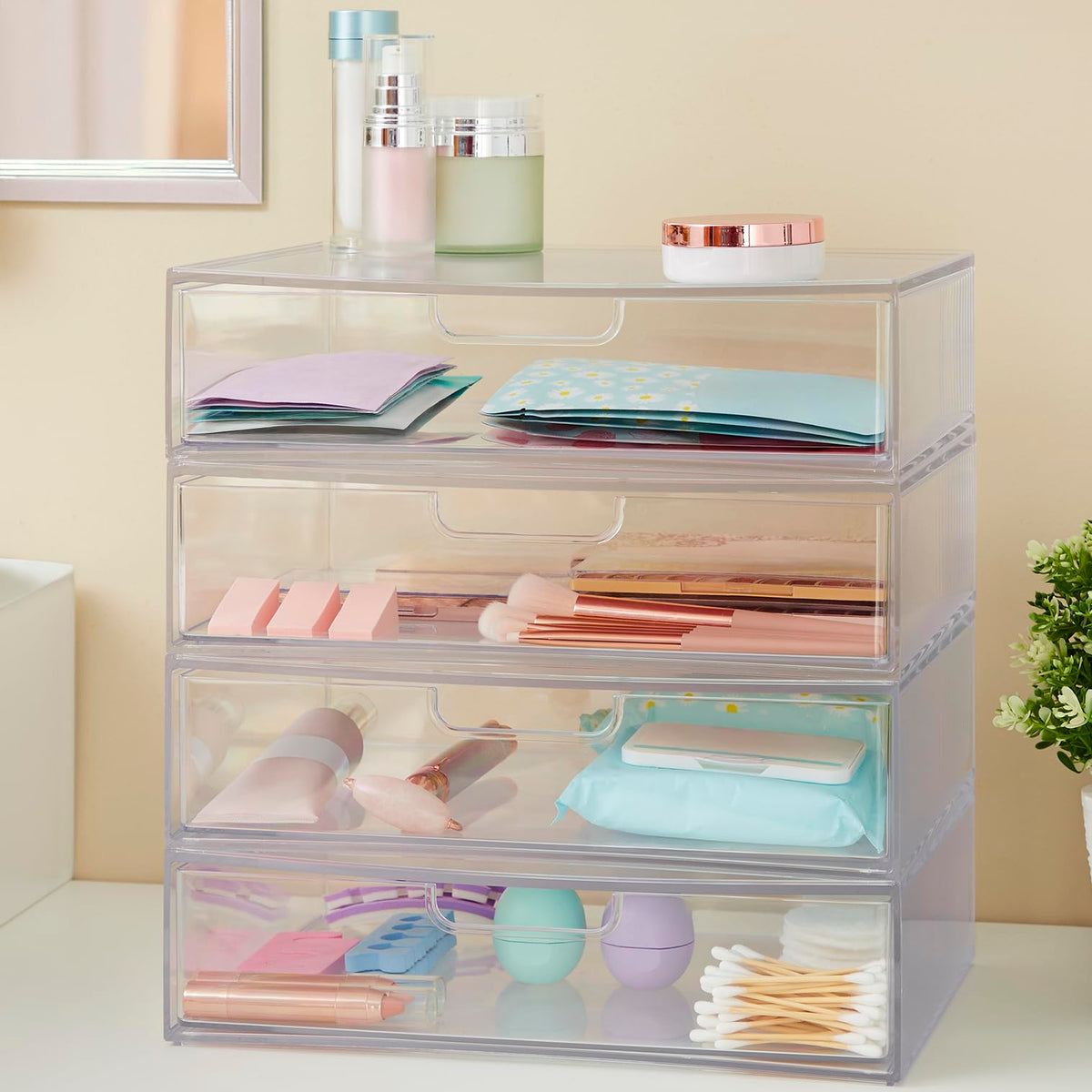 Clear Plastic Stackable Organizer Drawers Set of 2 U71668