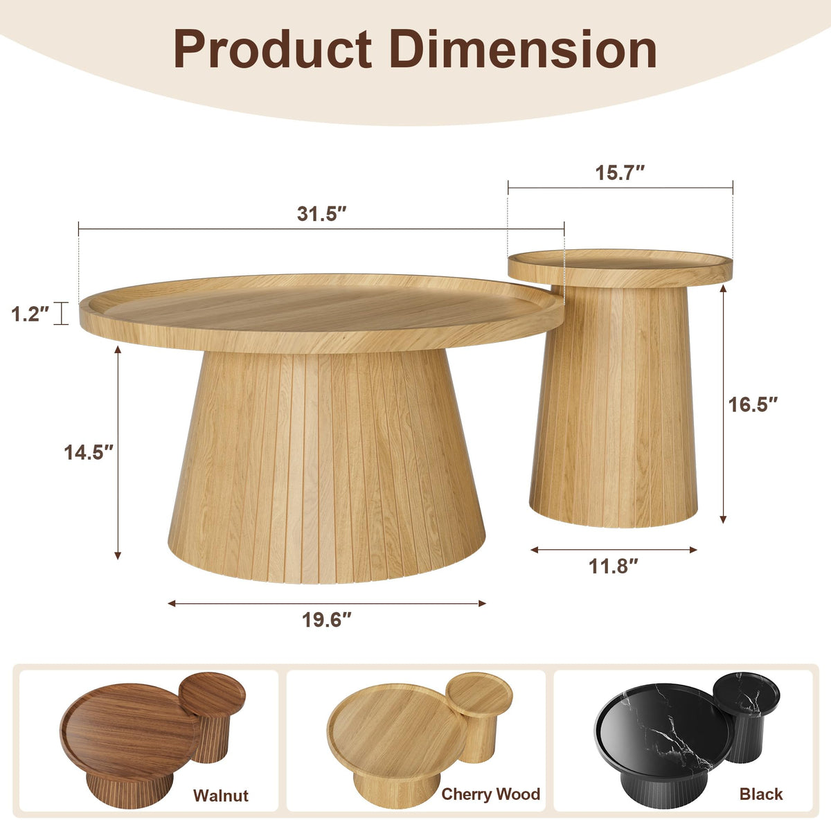 Coffee Table Set of 2 Fluted Drum K758