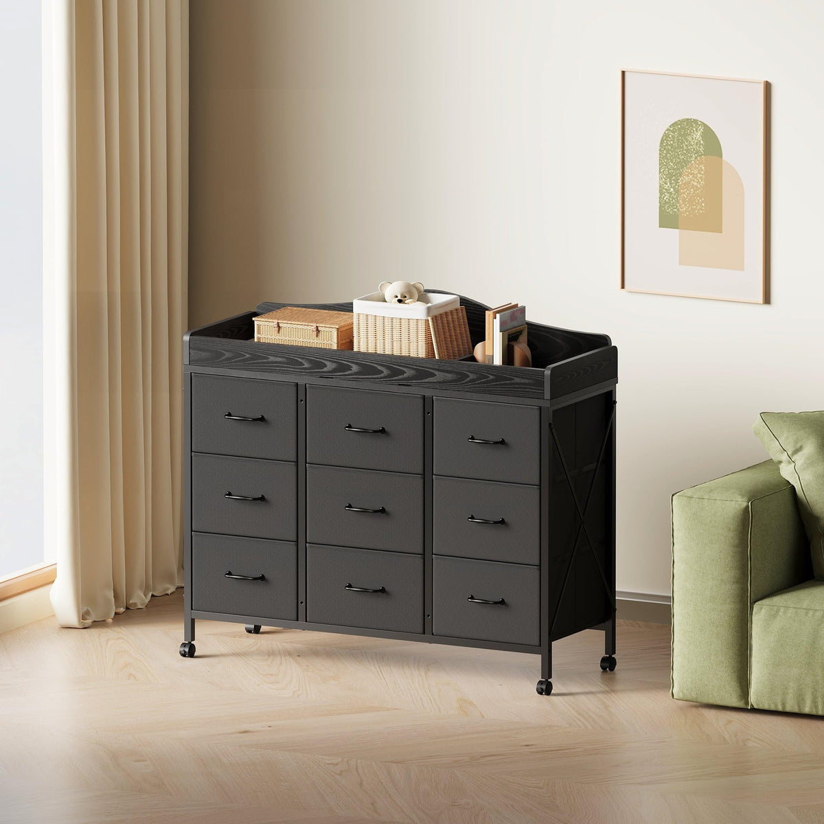 Black Changing Table with 9 Fabric Boxes I98993