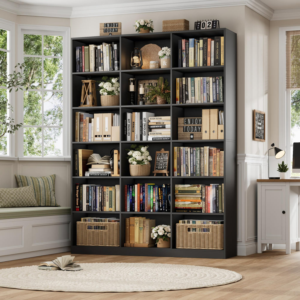 59" W Triple Wide Black Bookshelf and Bookcase F2489