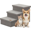 Grey 3 Steps Dog Stairs with Storage B19808