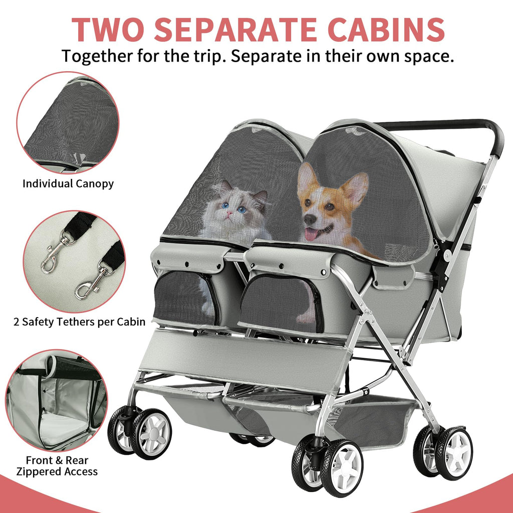 Gray Double Pet Stroller B7421