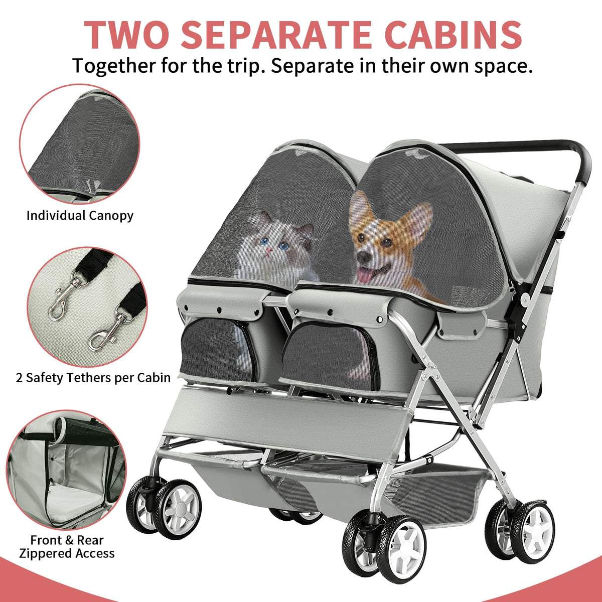 Gray Double Pet Stroller B7421