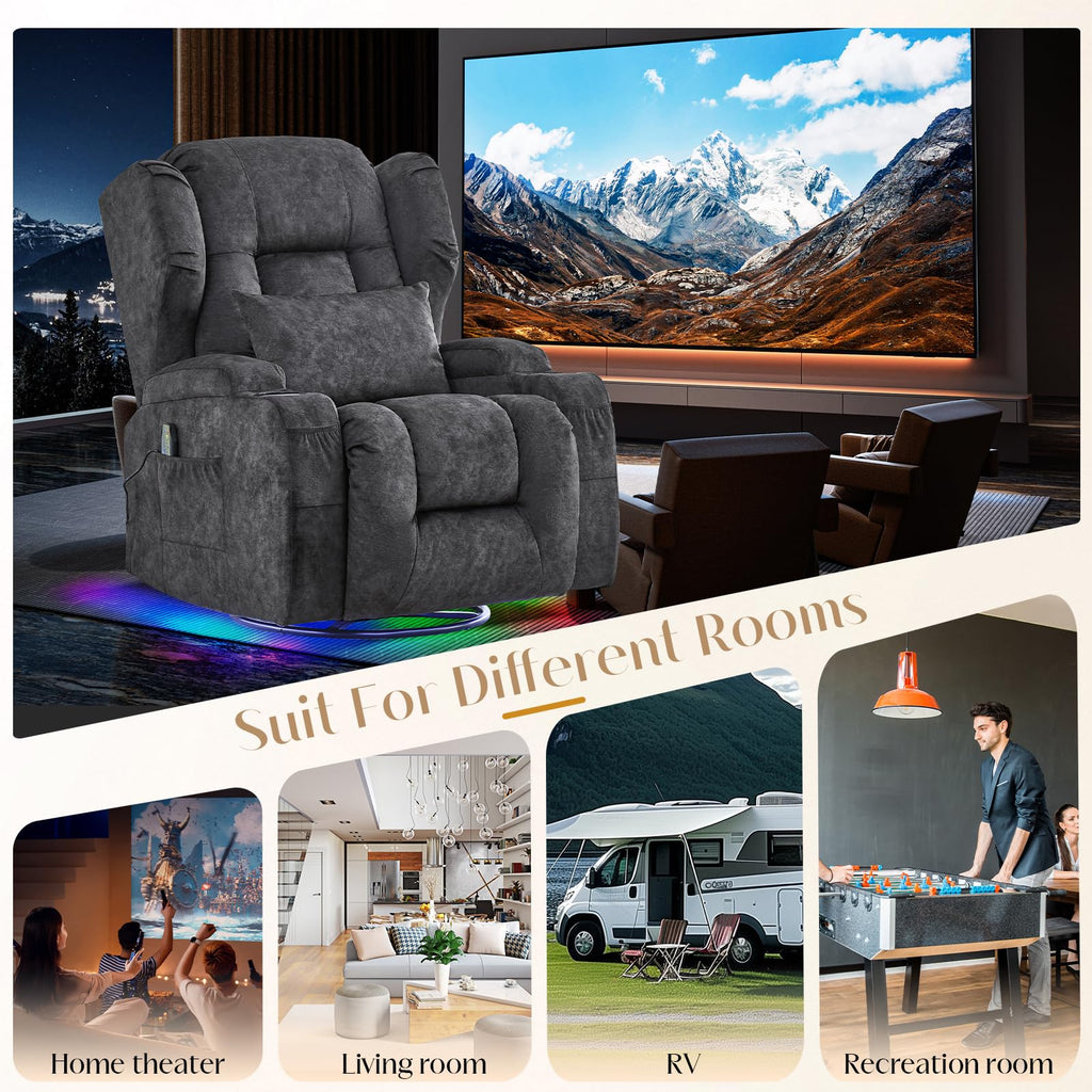 Grey Massage Heat Swivel Rocker Recliner Chair R9210