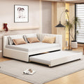 Beige Linen Upholstered Full Daybed with Twin Trundle Z2024