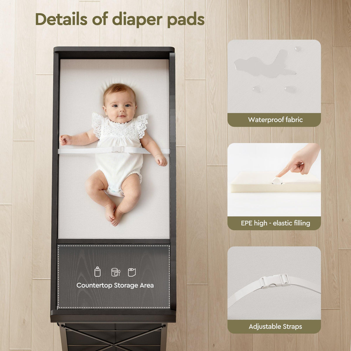 Black Changing Table with 9 Fabric Boxes I98993