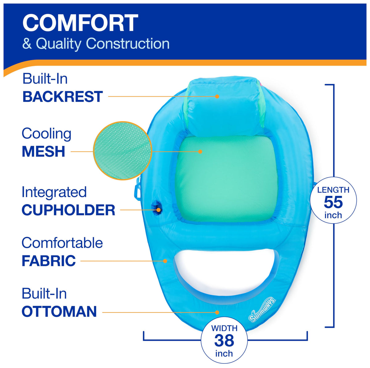 Inflatable Pool Float Chair Fits 2 Adults S12877