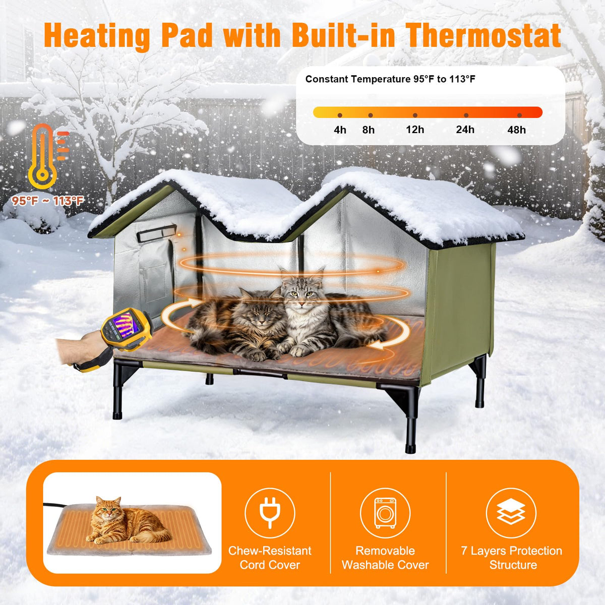 Heated Weatherproof Insulated Outdoor Cat House with Heating Pad O682298