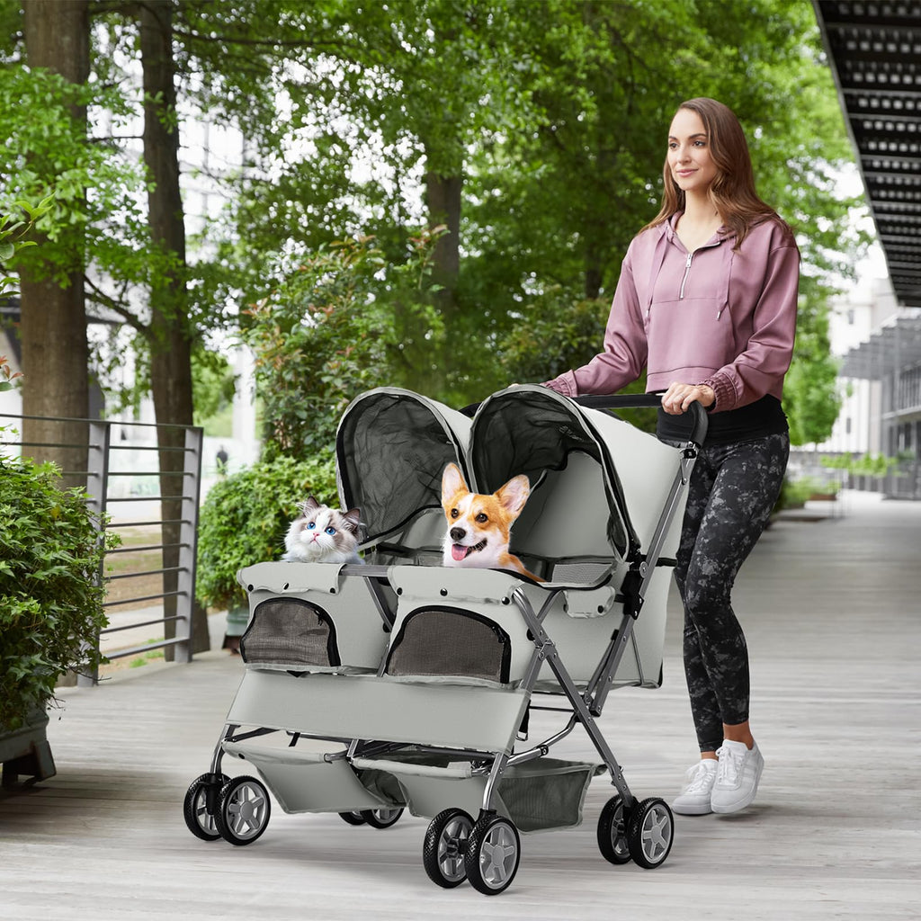 Gray Double Pet Stroller B7421