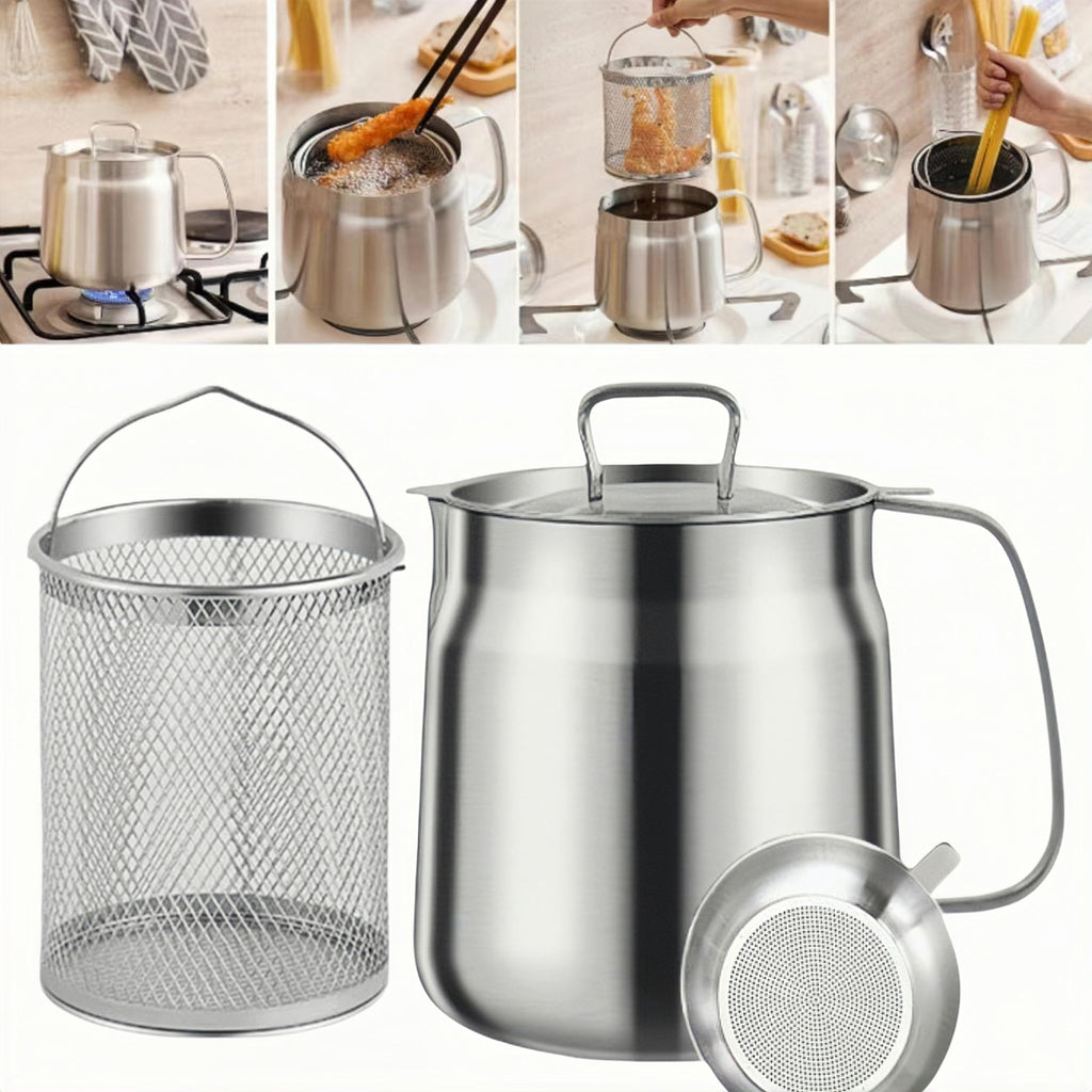 68oz 304 Stainless Steel Deep Fryer Pot with Basket X997897
