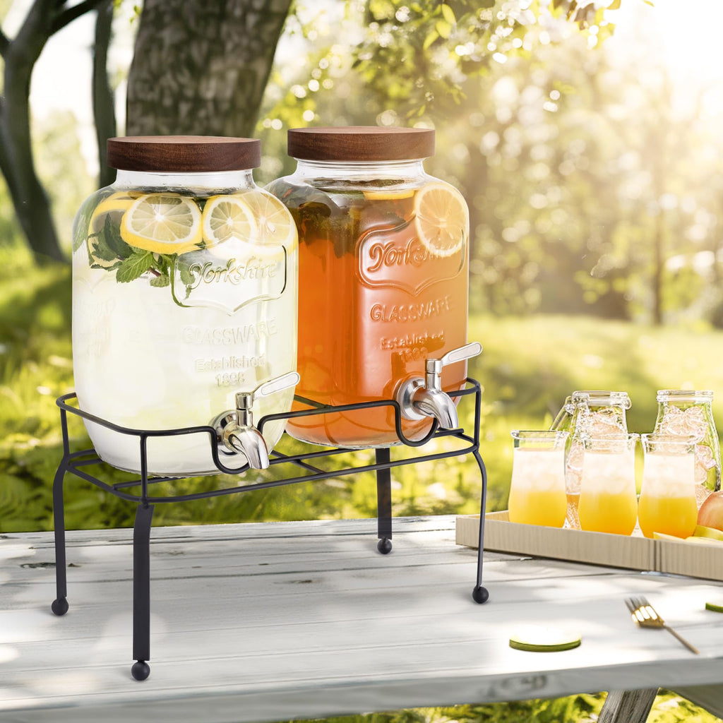 1 Gallon Glass Drink Dispenser with Stand, 2 Pcs D5575