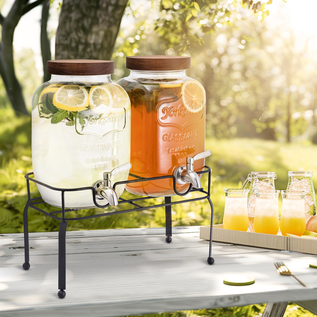 1 Gallon Glass Drink Dispenser with Stand, 2 Pcs D5575