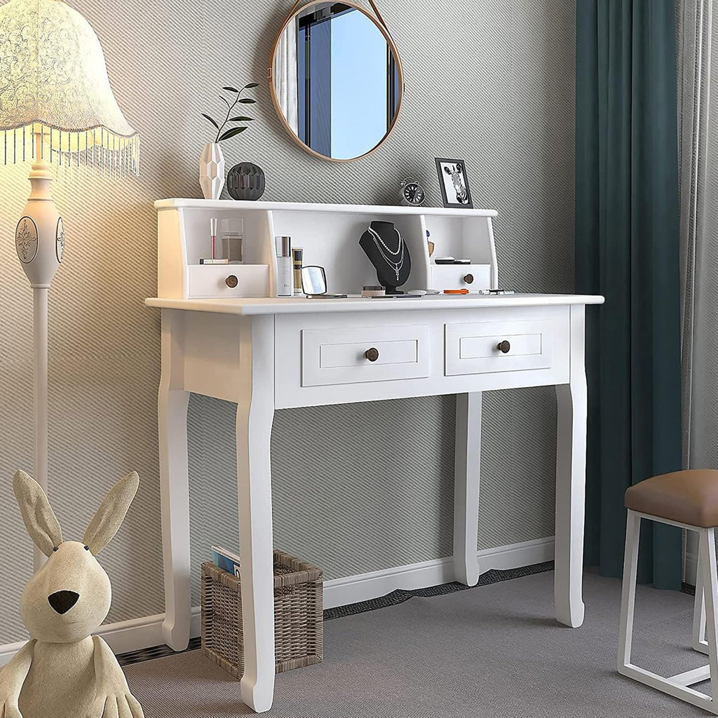 White Writing Desk with Hutch V8165