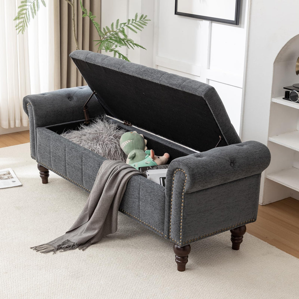 58" Chenille Storage Bench A35086