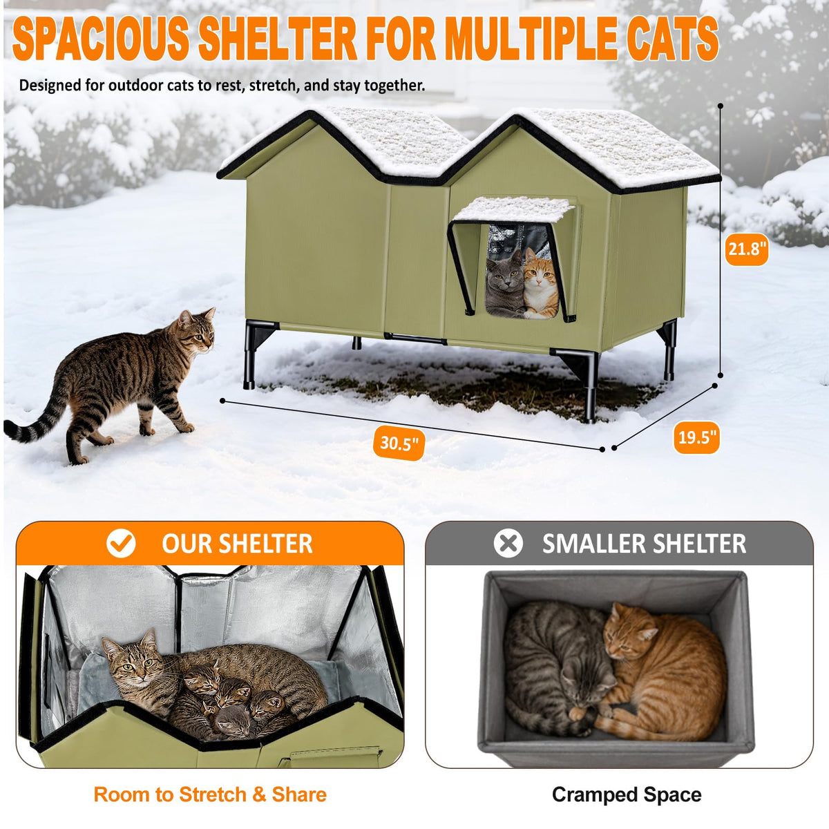 Heated Weatherproof Insulated Outdoor Cat House with Heating Pad O682298
