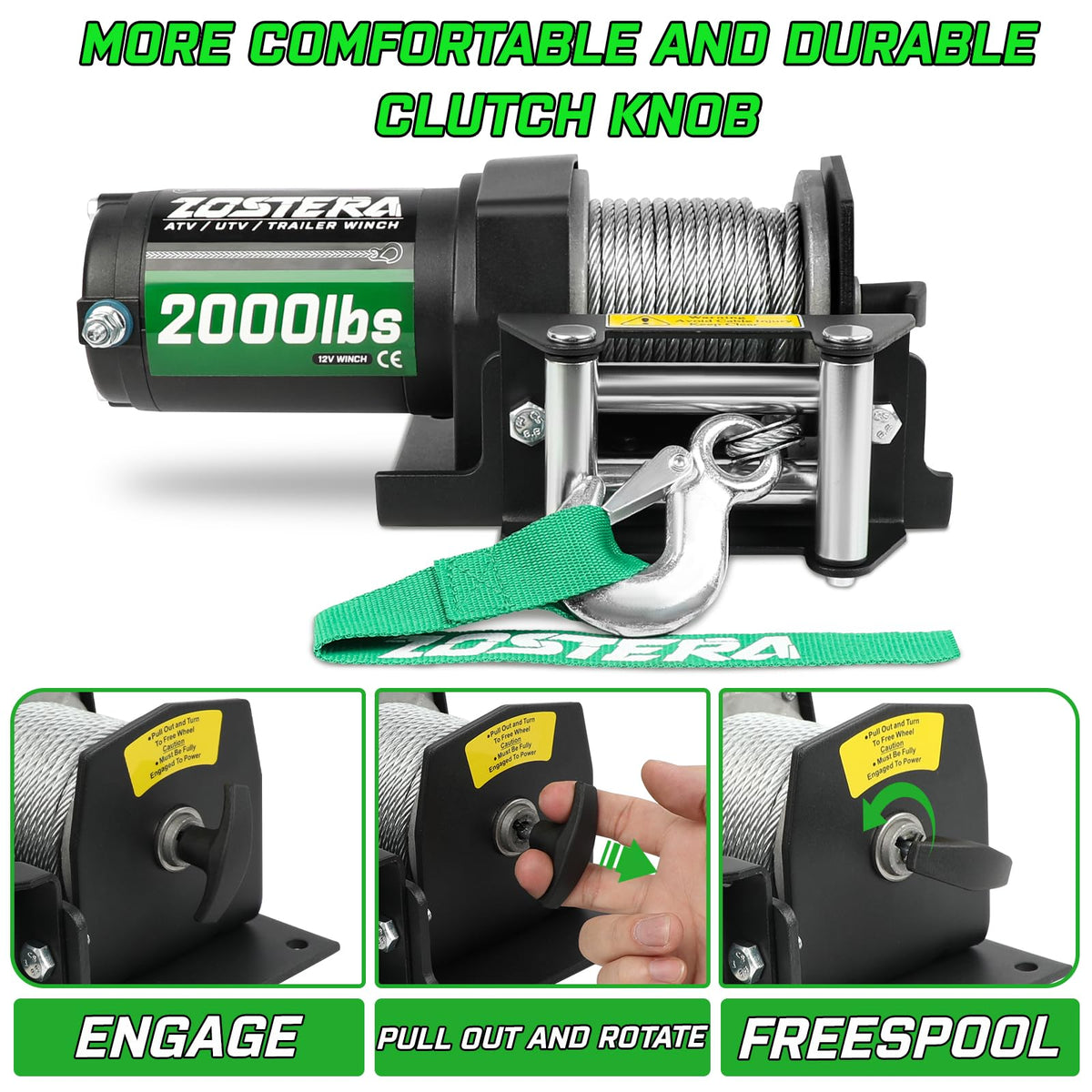 2000lb ATV Winch with Steel Cable A550739