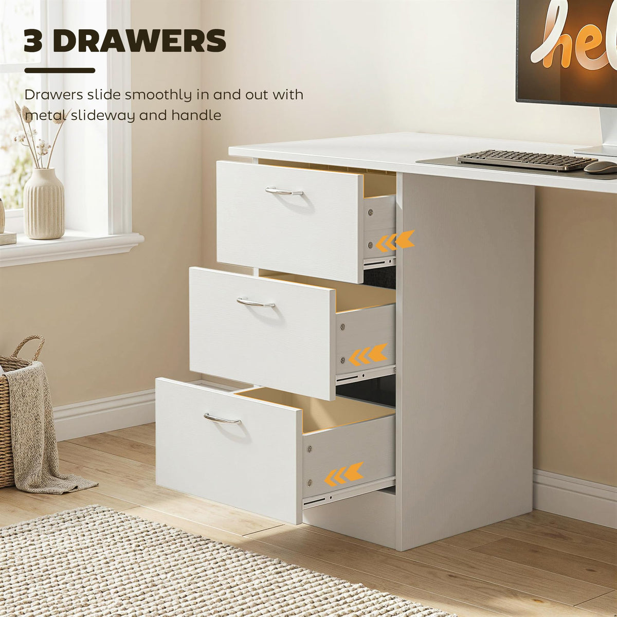 White Computer Desk with Drawers N157