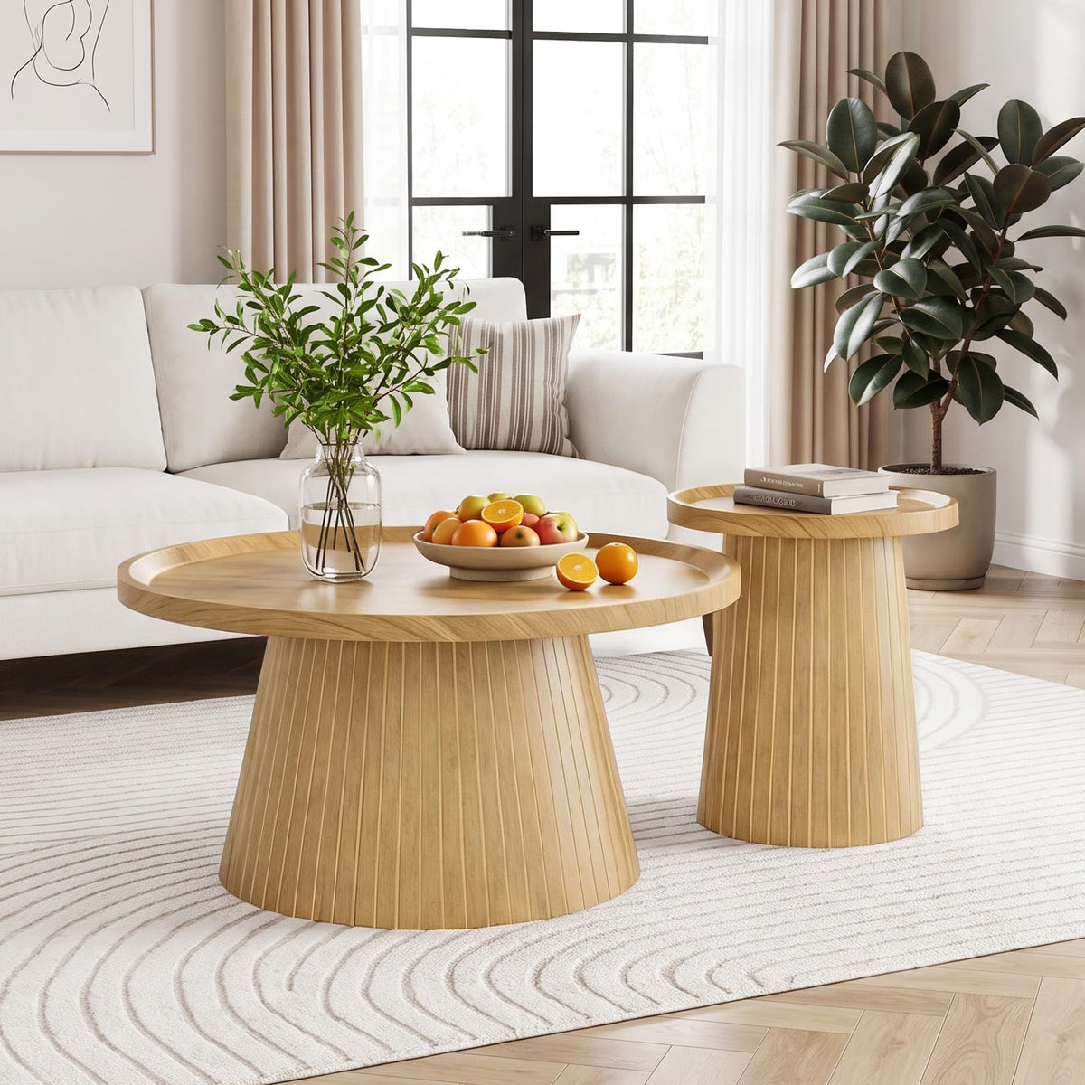 Coffee Table Set of 2 Fluted Drum K758
