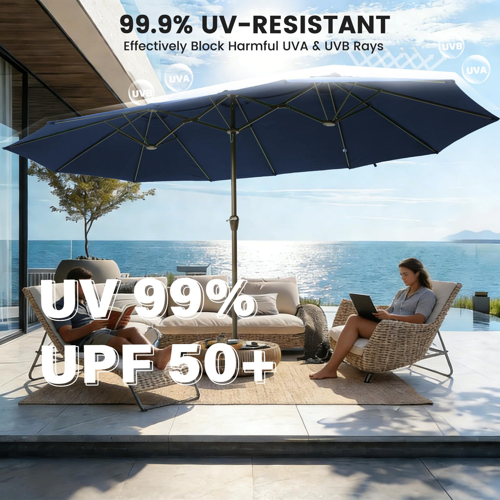 15FT Double-Sided Rectangle Patio Umbrella with Base Z541182