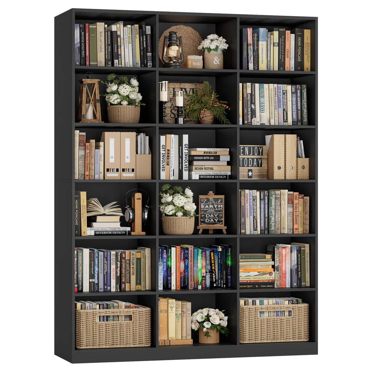 59" W Triple Wide Black Bookshelf and Bookcase F2489