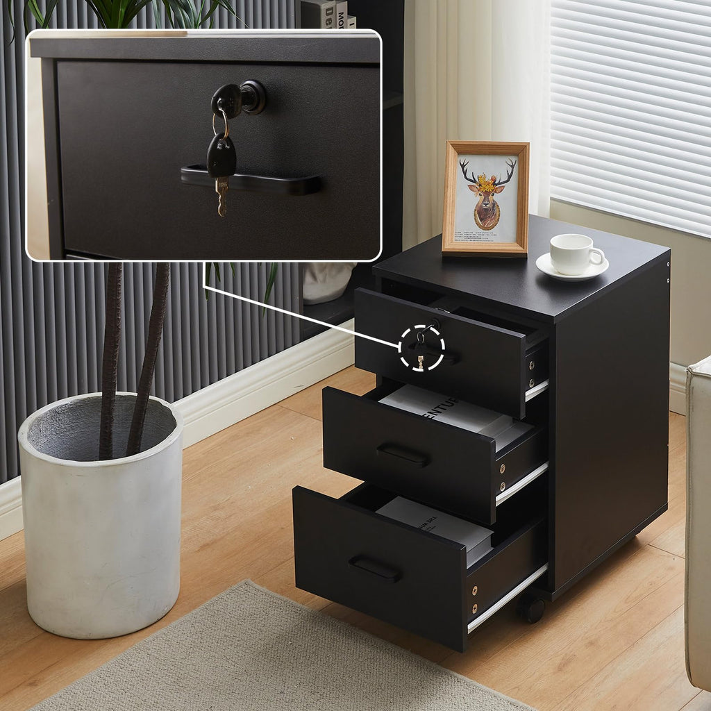 3 Drawer Black File Cabinet with Lock I250550